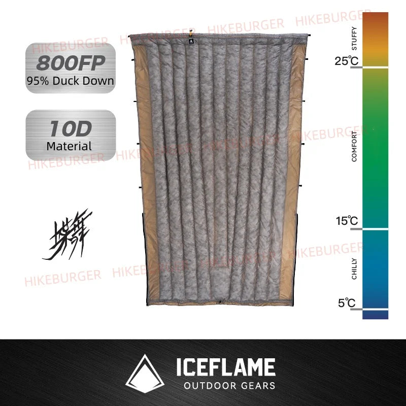 Ice Flame 800FP Quilt Ultralight Envelope Duck Sleeping Bag Mat Underquilt For Hammock Backpacking Camping Hiking