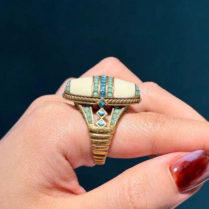 Vintage Oval Sea Blue Crystal Rings Natural Stone White For Woman 18k Real Gold Plated Luxury Antique Jewelry High Quality 2026