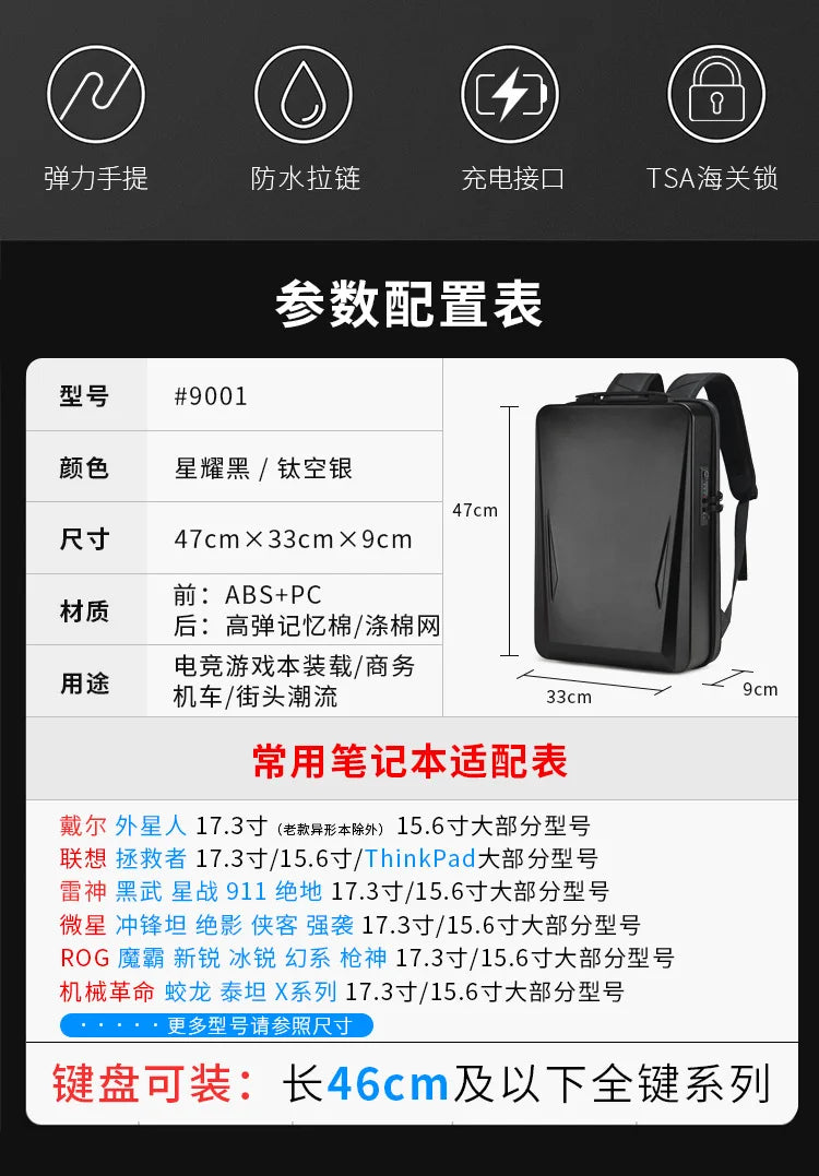 Gaming Laptop Backpack Anti-theft Waterproof Backpack USB Men's PC Hard Shell Business Travel Backpack Stereotype Game Bag 17.3