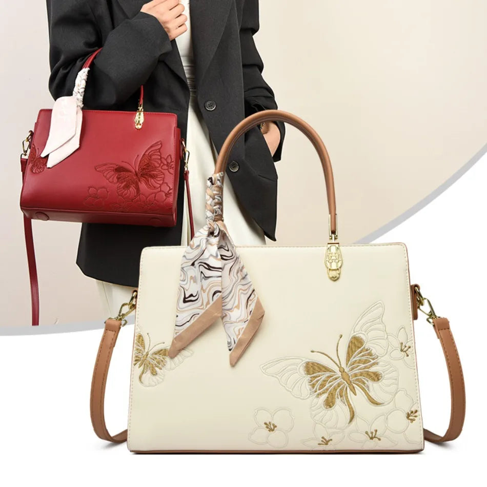 Genuine Brand  Women Bags Luxury  PU Leather  Embroidery Shoulder Bags Crossbody Messenger Bags for Women Casual Tote Sac A Main