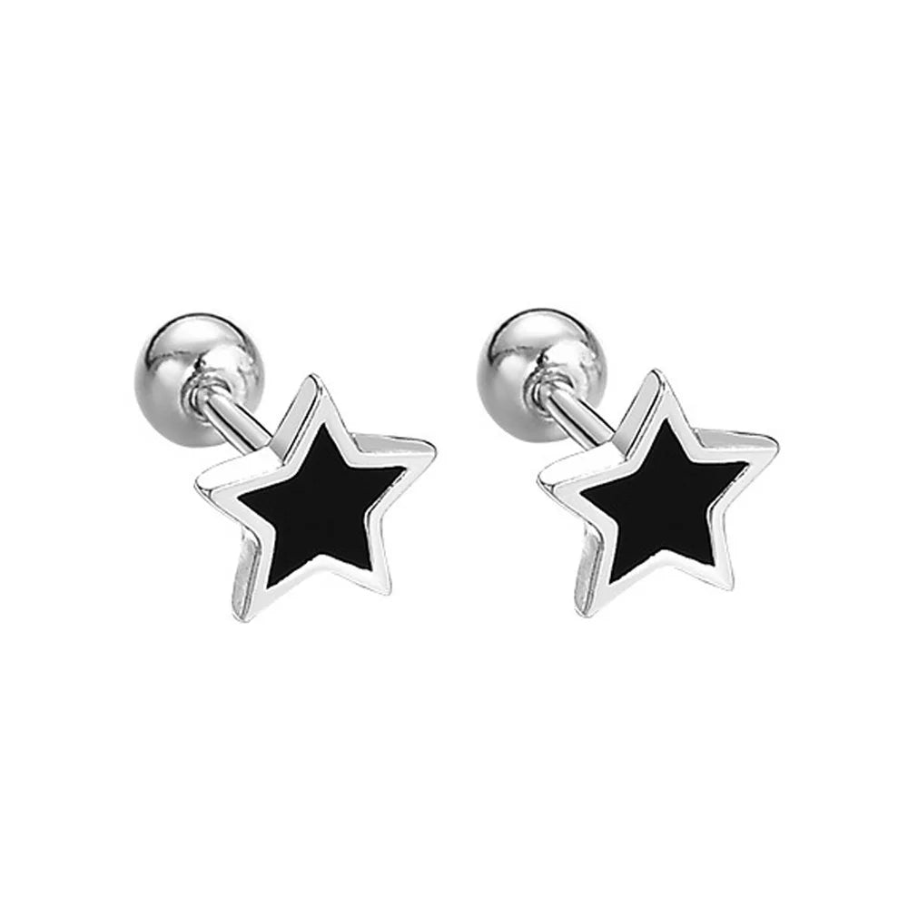 925 Sterling Silver Black Heart Star Round Stud Earrings for Women Engagement Luxury Quality Jewelry Wholesale Prevent Allergies