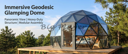 Hexagonal Tempered Glass Dome House, Geodesic Igloo Tent with Aluminum Frame, Luxury Outdoor Resort Round Camping Hotel Shelter