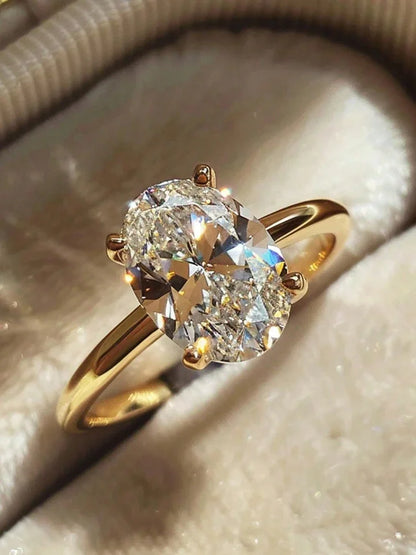 925 Sterling Silver Zircon Golden Oval Round Fashionable Ring For Women Engagement Wedding Luxury High Quality Fine Jewelry
