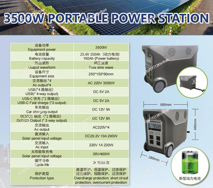 Trolley Style 3500W High Power Portable Outdoor Power Station Solar Charging Emergency Energy Storage Mobile Power Supply