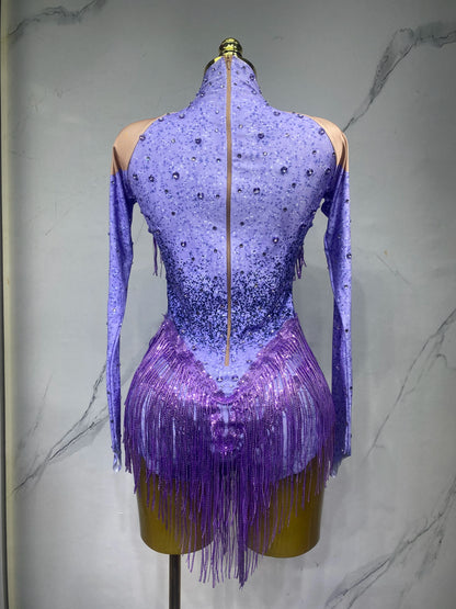 Sparkly Rhinestones Sequins Tassels Bodysuit for Women Sexy Performance Dance Costume Singer Dancer Leotard Show Stage Wear