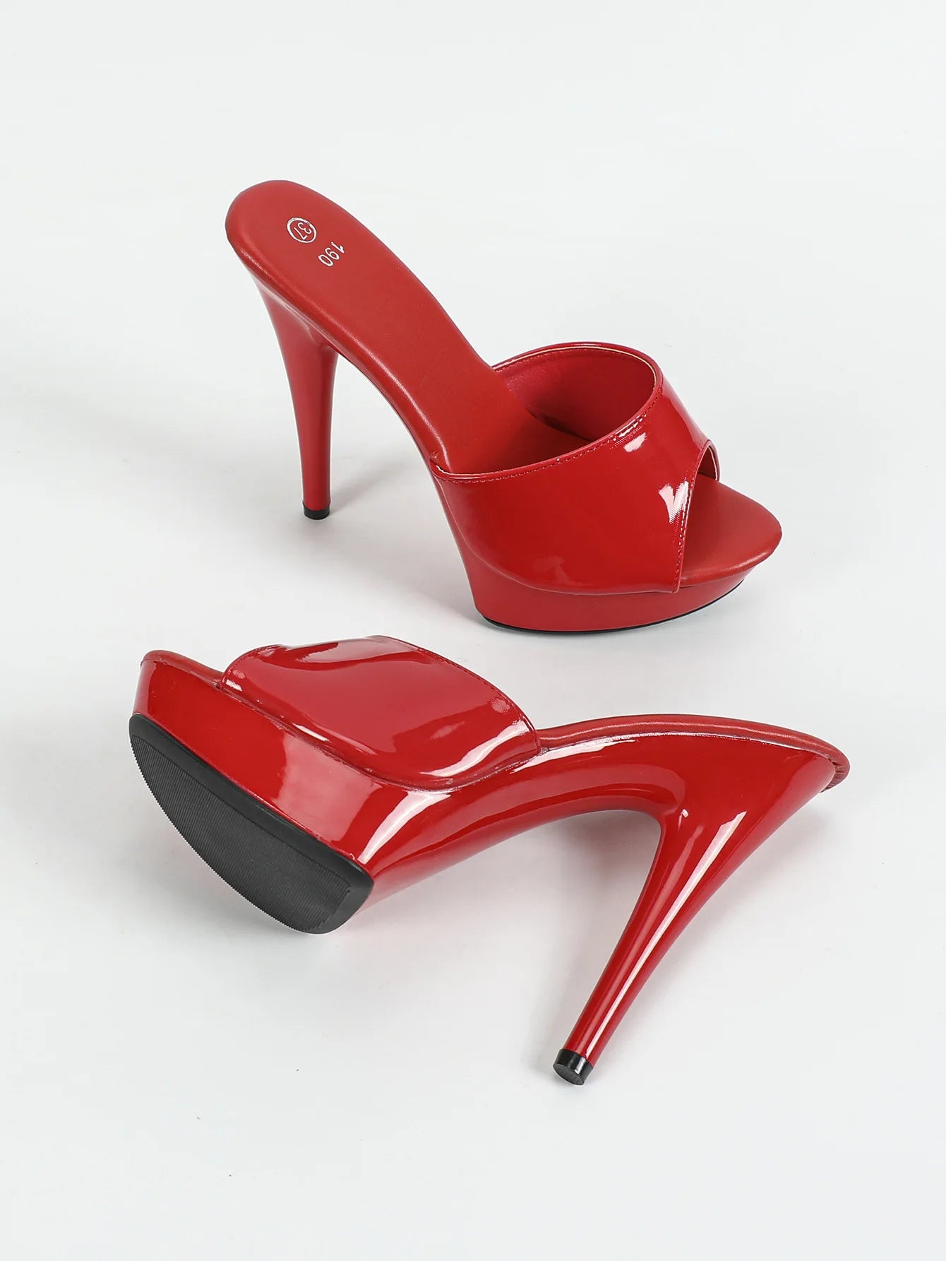 13CM Womens Slippers Mule Patent Leather Sandals Sexy Slides Party Shoes Woman Luxury Red Sandals Summer Platform Bottom Pumps