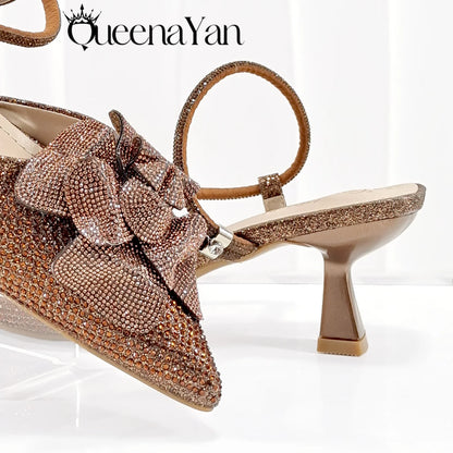 2026 Large Flower Design Shoes & Bag Nigerian Coffee Color Women's Stiletto Shoes For Special Good Time INS Style