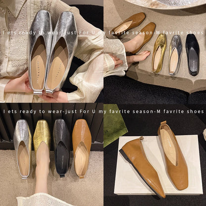 Women's Loafers Genuine Leather Luxury Shoes Heels Pumps Square Toe Elegant Mary Janes Shoes for Height-increasing Insoles