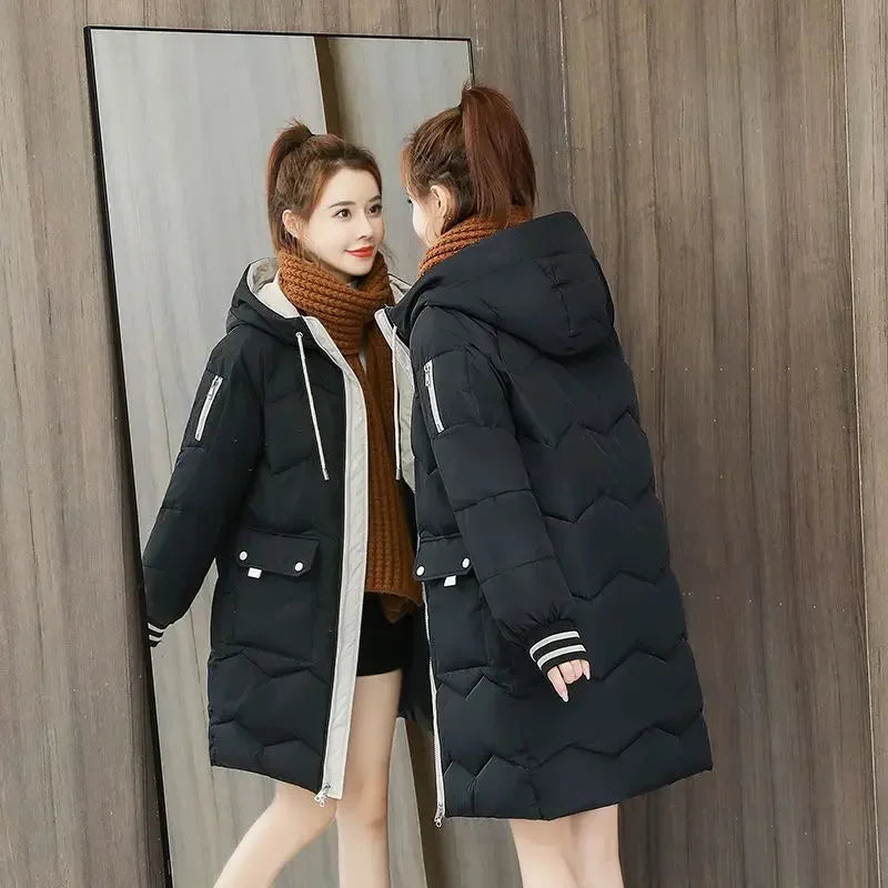 Winter Women Jacket Coats Long Parkas Female Down Cotton Hooded Overcoat Thick Warm Jackets Windproof Casual Student Coat 2026