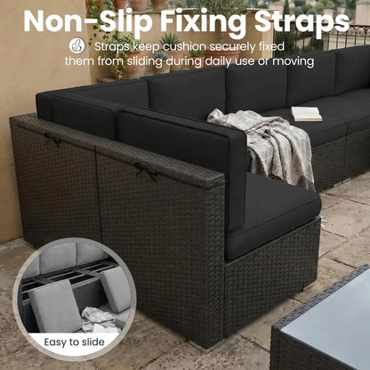 8-Piece Patio Wicker Sectional Sofa Set with 44" Propane Fire Pit Table & Coffee Table, Outdoor Furniture, Custom
