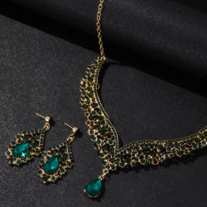 Sparkling Luxurious Women Earrings Necklace Set Water Drop Rhinestones Crystal Adjustable Jewelry Set for Wedding Bride