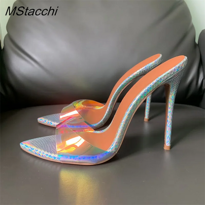 Super-high Heel Slippers Women Shoes Summer Peep Toe Mixed Colors Stiletto Sandals Sexy Party Ladies Shoes Luxury Woman Pumps