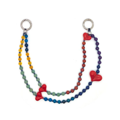 HERLOOK Y2K Bohemian Bag Charm for Women Red Heart Colorful Beads Chakra Energy Healing Pendant Fashion Jewelry Gift Accessory
