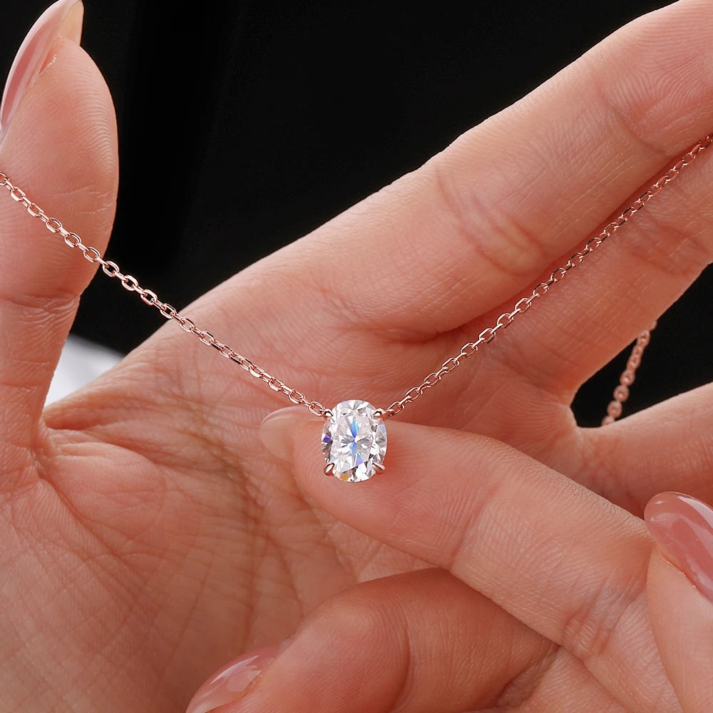 NKHOG 1/2/3CT Oval Cut Real Moissanite Necklace For Women S925 Silver Solitaire Lab Diamond Wedding 18K Gold Plated Jewelry Gift