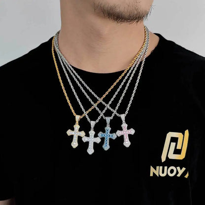 jewelry for street outfits,unisex Color Zircon Cross Necklace crafted in PT950 Platinum set with sparkling artificial diamonds