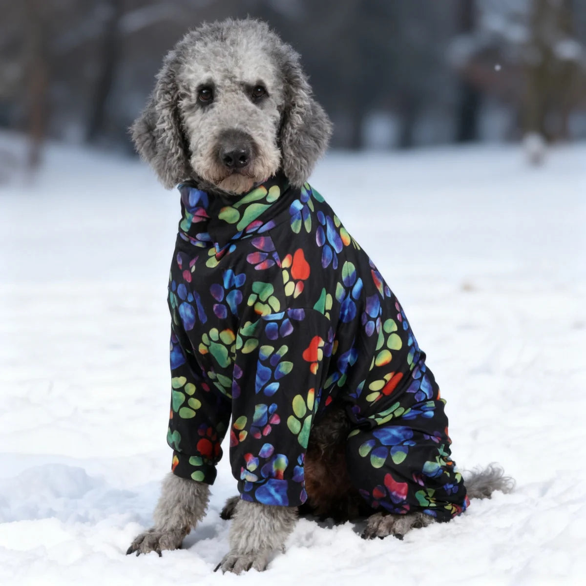 All-Season Digital Printing Dog T-shirts - The dog paw print design adds color to the black color. Fashionable dog paw print gre