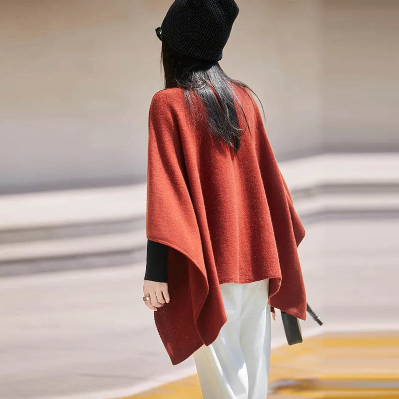 Autumn New 100% Merino Wool Shawl Pullover For Women Soft Solid Cashmere Knitwear Shawl Scarf Female Popular Sweater Grace Tops