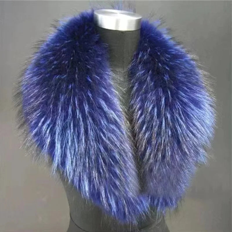Winter Real Fox Fur Collar Woman Furry Natural Raccoon Fur Scarf Shawls Luxury Neck Warmer Wraps For Coat Fur Scarves Large Size