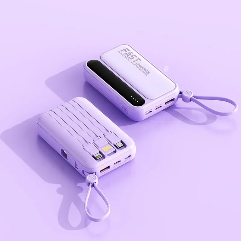 50000mAh Large Capacity Solar Power Bank 4 In1 Built in Cables Intelligent Digital Display Laser Light For Samsung Apple