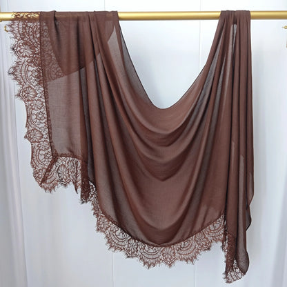 2026 New Rayon Cotton Modal Hijab Scarf Lace Splicing Turban Breathable Women Shawl Cotton Plain Scarf Headscarf Women Hijabs