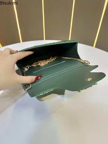 New Ladies Luxury Crystals Evening Bags Sparkling Diamond Dinner Party Dress Bags Metal Chain Wedding Clutch Purses and Handbags