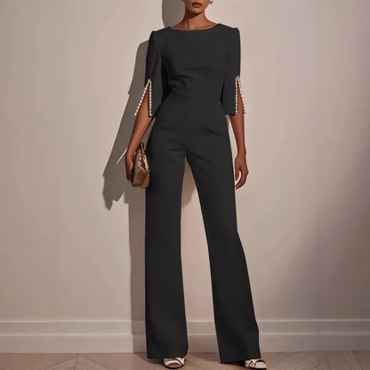 Jumpsuits women 2026 rompers spring summer solid-color beaded decorated slim spit long jumpsuit women's clothing