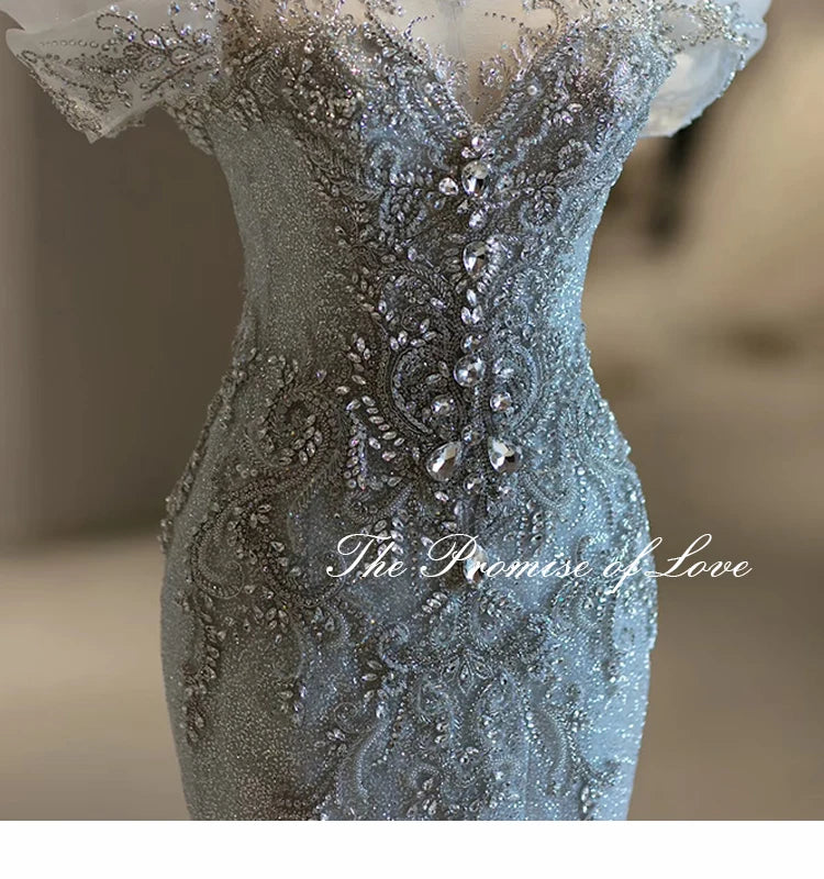 Elegant Fish Tail Wedding Dress Lightweight Tulle One Shoulder Bridal Gown for Small Stature Brides Heavy Embroidery Exit Veil