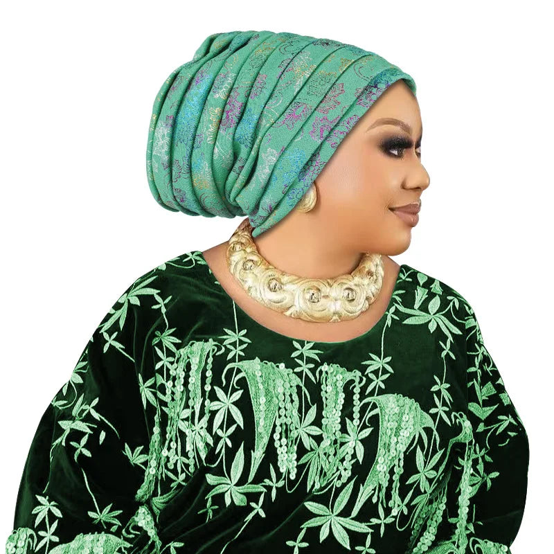 Glitter Full Body Pleated Turban Cap for Women 2025 Lady Head Wraps Muslim Headscarf Hat Turbante Mujer African Headpiece