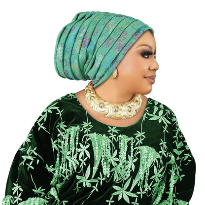 Glitter Full Body Pleated Turban Cap for Women 2025 Lady Head Wraps Muslim Headscarf Hat Turbante Mujer African Headpiece