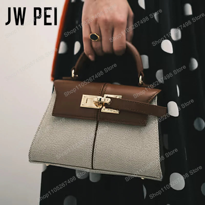 JW PEI Elise Women's Genuine Leather Top Handle Bag Trapezoid Satchel Crossbody Purse Elegant Shoulder Handbag Quiet Luxury Designer Style