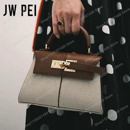 JW PEI Elise Women's Genuine Leather Top Handle Bag Trapezoid Satchel Crossbody Purse Elegant Shoulder Handbag Quiet Luxury Designer Style