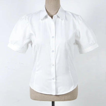 Summer Girls College Style Uniform Suit White Puff-Sleeve Shirt with Bow Slim Waist Skirt Set Women's Short-Sleeve Top And Skirt