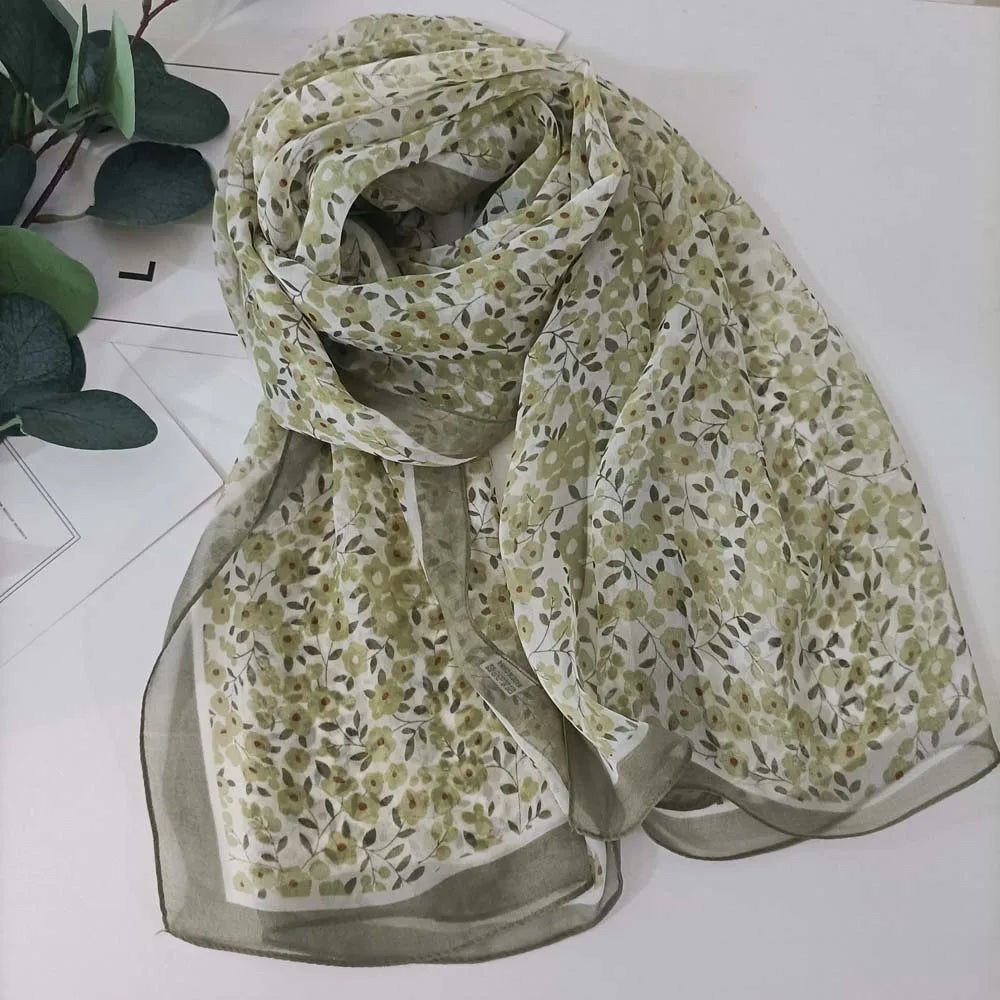 Small Flower Full of Stars Print Women Elegant Chiffon Georgette Bandana Scarf Summer Beach Sunscreen Thin Hijab Shawl