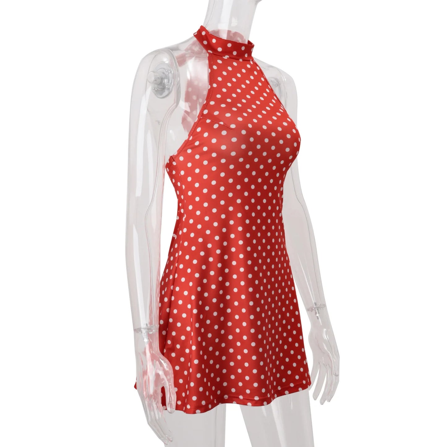 Elegant Off-Shoulder Polka Dot Mini Dress Women's Sleeveless Backless High Waist Y2K Summer Fashion Club Party Gown
