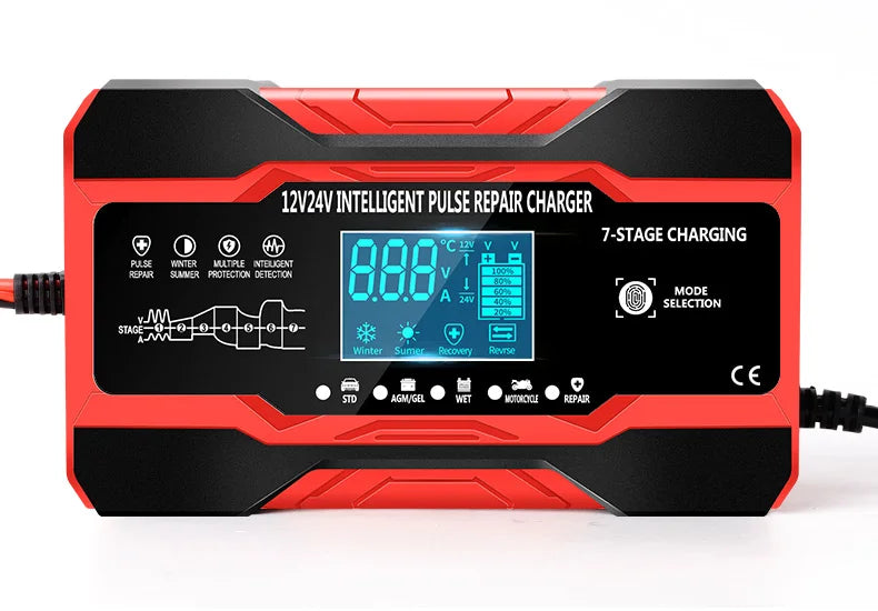 12V 24V Car Battery Charger 10A Smart 7-Stage Pulse Repair Fast Charger, AGM GEL WET Lead Acid Battery Maintainer