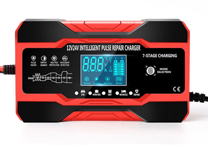 12V 24V Car Battery Charger 10A Smart 7-Stage Pulse Repair Fast Charger, AGM GEL WET Lead Acid Battery Maintainer