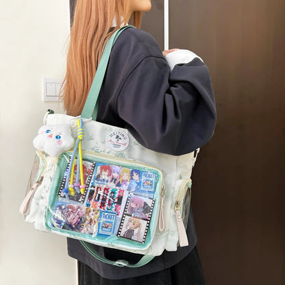 New Sweet Cute Ulzzang Y2K Ita Bags Subculture Dopamine Transparent Display Cool Tote Bag Aesthetic Lace DIY Badge Shoulder Bag