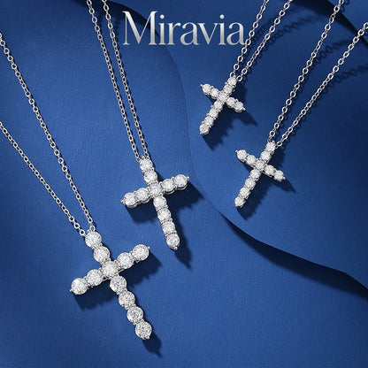Full Moissanite Cross Pendant Original 925 Sterling Silver Chain Plated White Gold Fine Necklace For Women Jewelry VVS1 D Color