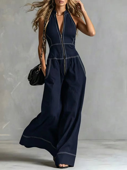 2026 New Women Stand Collar Sleeveless Jumpsuit Loose Casual Office Daily Wear Rompers