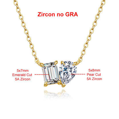 2CTTW Pear and Emerald Cut Moissanite Pendant Necklace Toi Et Moi 2 Stone Lab Diamond Necklace for Women S925 Silver 18K Jewelry
