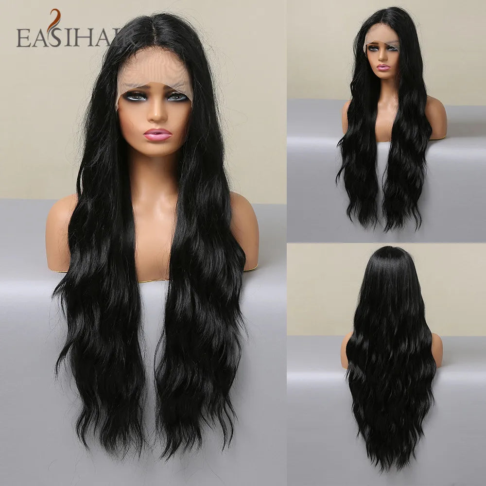 EASIHAIR Lace Front Hair Wigs Brown Long Straight Synthetic Lace Wigs for Black Women Daily Cosplay Party Heat Resistant Fibers