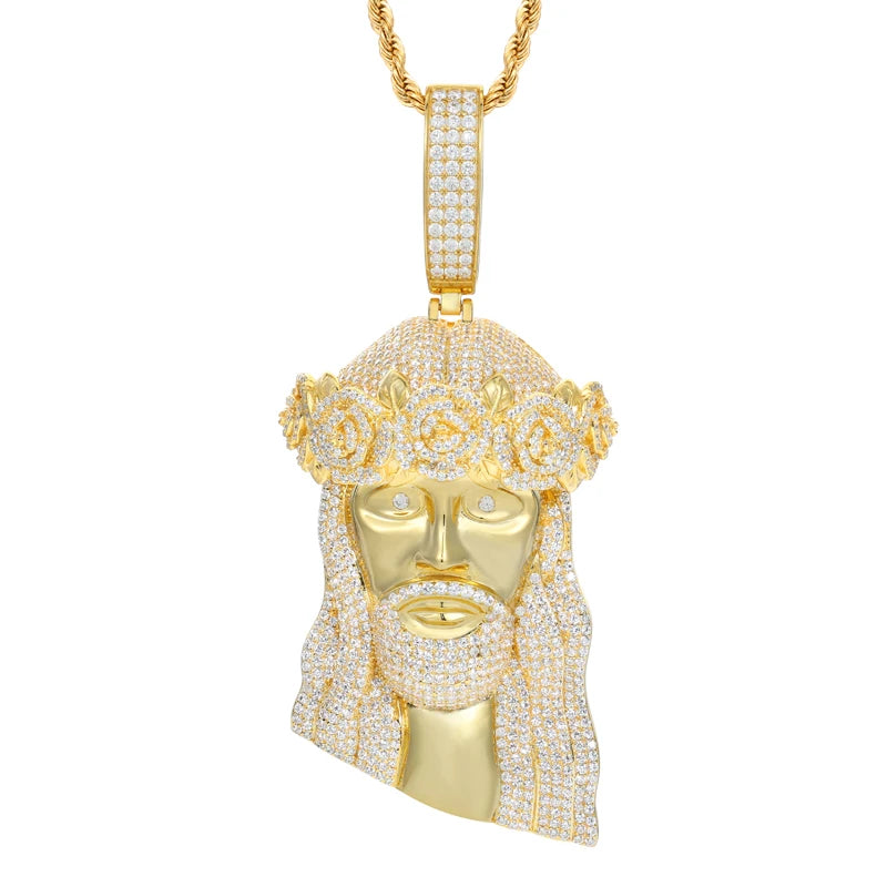 Iced Out VVS Moissanite Jesus Head Pendant Necklace for Men and Women 925 Sterling Silver Hip Hop Christian Jesus Facial Jewelry
