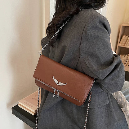 Fashionable Retro Ladies Chain-Shoulder Square Bag Luxury Textured Crossbody Shoulder Bag Women Handbags and Purses Underarm Bag