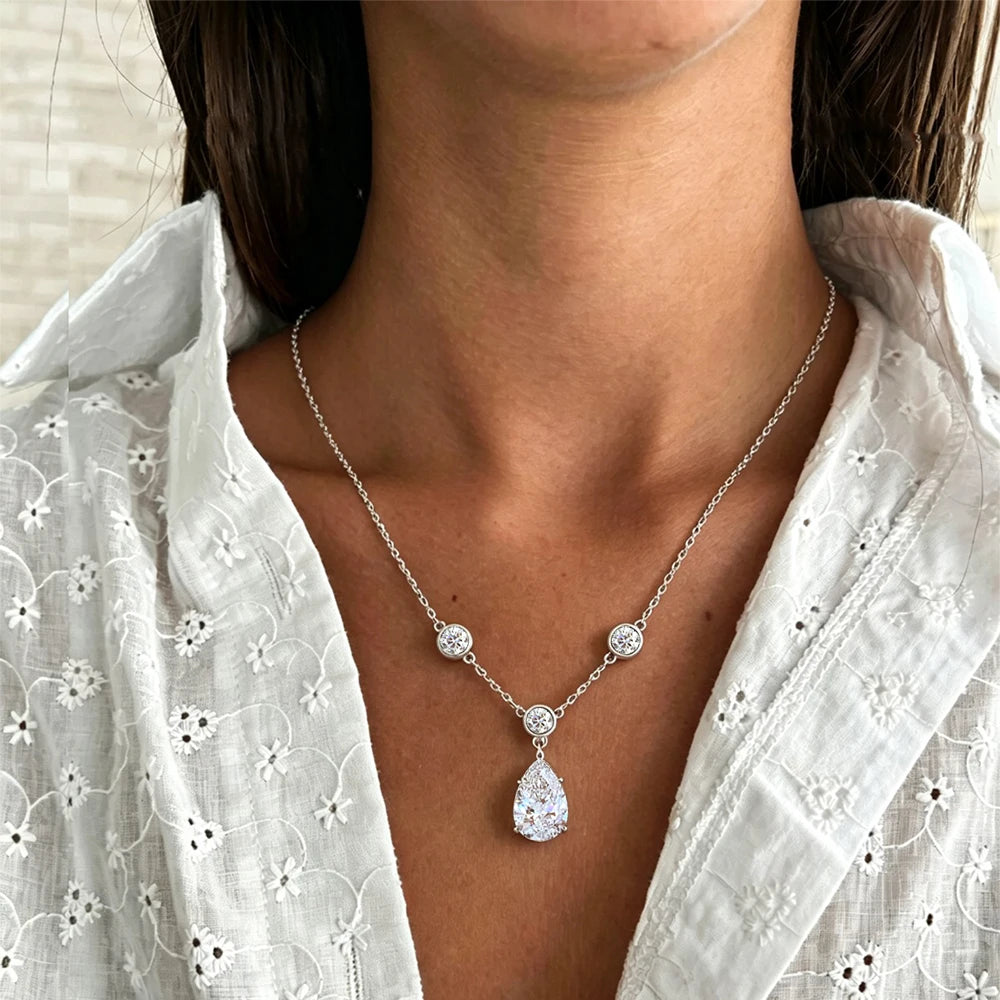 BXINY 4CT Pear Cut Moissanite Necklace Pure S925 Silver Waterdrop Diamond Pendant Bubble Chain For Women Engagement Fine Jewelry