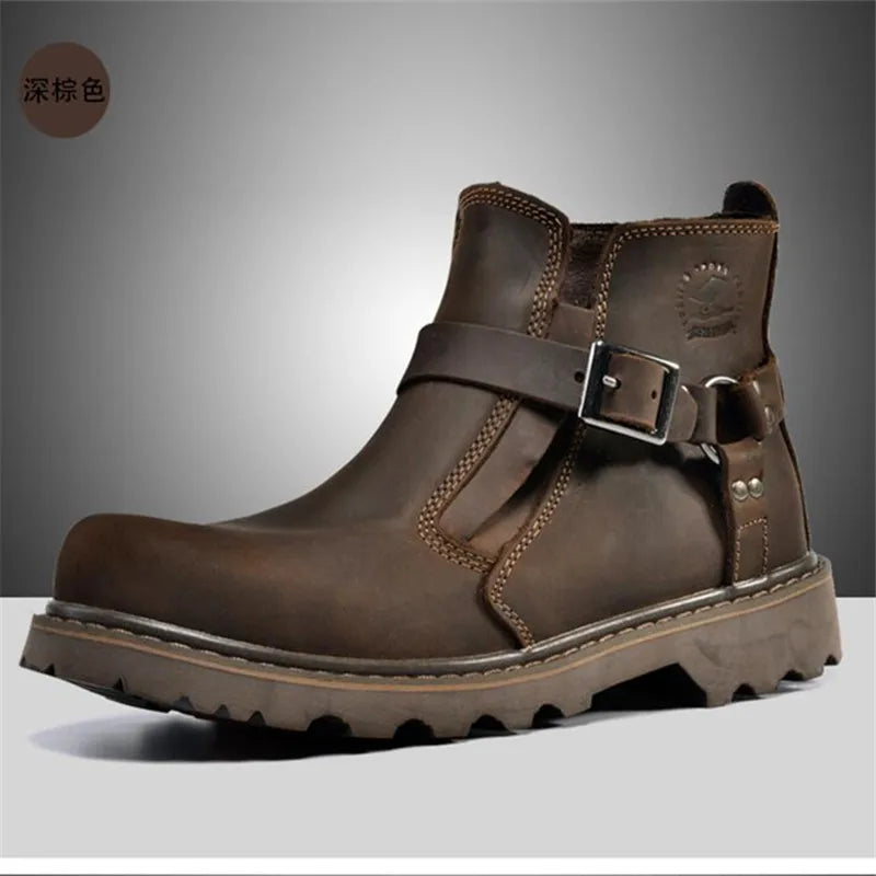 Waterproof Leather Motorcycle Boots Men Brown Motocross Street Riding Shoes Retro Motorcycle Protection Boots