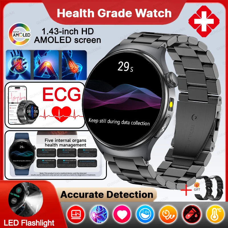 New Upgraded Heart Health Check Smart Watch Uric Acid Five Organ Examination Blood Pressure BT Call ECG smart watches Man 2026