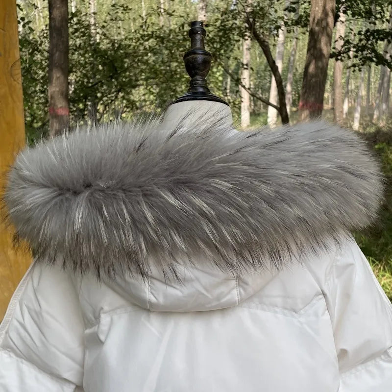 Raccoon Fur Collar Real Fur Down Jacket Parka Fur Collar Natural Fur Hood Trim Fur For Women Warm Wraps Furry Fur Scarf for Coat