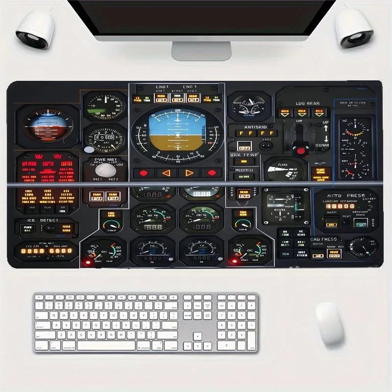 Black Art Aircraft Flight Instrument Mouse Pad Large Game Non-slip Rubber Mousepad XXL Office Decoration Pilot Computer Desk Mat