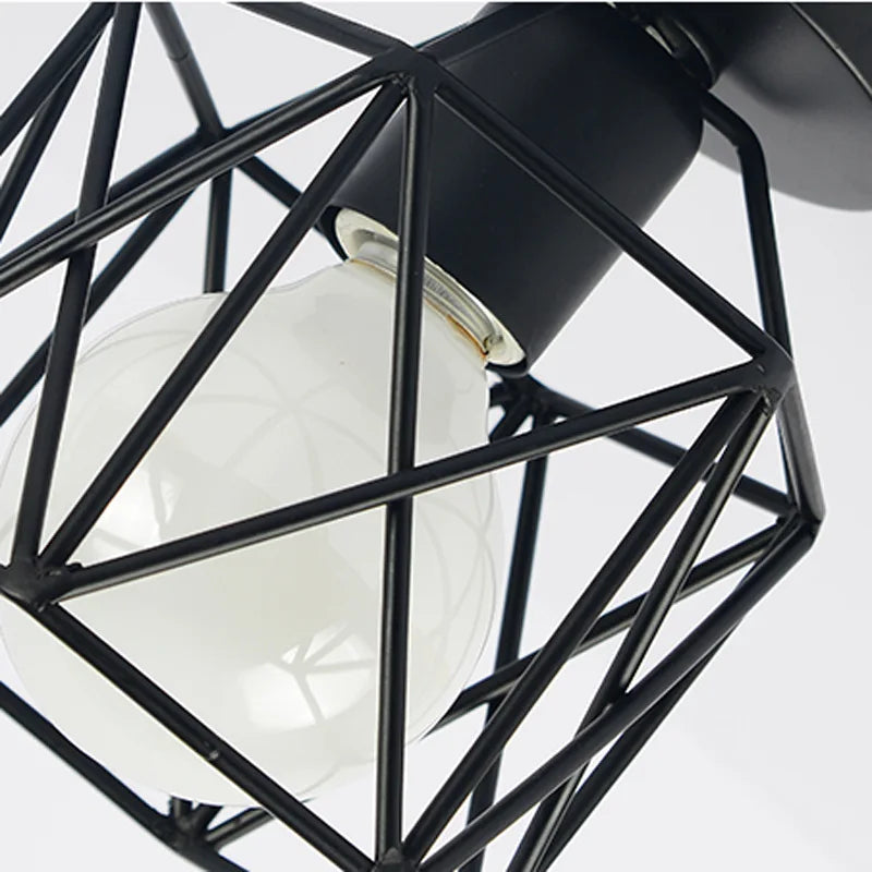 E27 Retro Ceiling Lamps Black Industrial Light Fixture Vintage Semi Flush Mount Ceiling Lights Porch Hallway Stairway Mini Metal