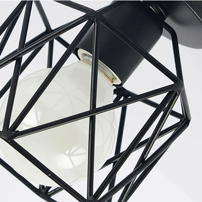 E27 Retro Ceiling Lamps Black Industrial Light Fixture Vintage Semi Flush Mount Ceiling Lights Porch Hallway Stairway Mini Metal
